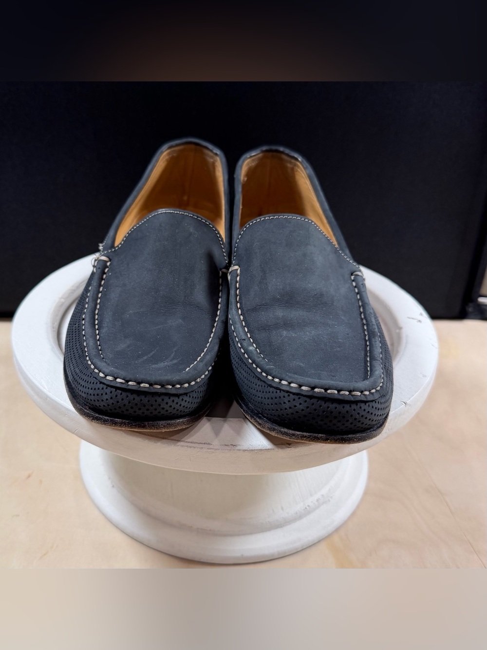 Men’s Coach Blue Leather Moccasin Driving Shoe W/Contrast Stitching Size 7.5